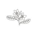 One continuous line drawing beauty fresh plumeria for wall home decor art print poster. Printable decorative frangipani flower for