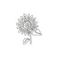 One continuous line drawing of beauty fresh sunflower for park logo. Printable poster decorative helianthus spring flower concept Royalty Free Stock Photo