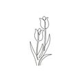 One continuous line drawing of beauty fresh tulip for logo. Printable poster decorative Netherlands nationality flower concept