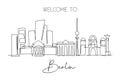 One continuous line drawing Berlin city skyline. Beautiful city skyscraper landscape. World home decor wall art poster art tourism