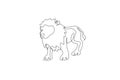 One continuous line drawing of big male lion. Wild animal national park conservation. Safari zoo concept. Dynamic single line draw