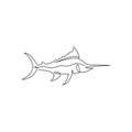 One continuous line drawing of big wild marlin for marine company logo identity. Swimming fish mascot concept for fishing Royalty Free Stock Photo