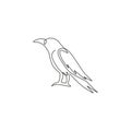 One continuous line drawing of black raven for ghost house logo identity. Crow bird mascot concept for cemetery icon. Dynamic Royalty Free Stock Photo