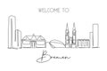 One continuous line drawing Bremen city skyline, Germany. Beautiful skyscraper. World landscape tourism travel vacation wall decor