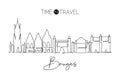 One continuous line drawing of Bruges city skyline, Belgium. Beautiful city skyscraper postcard. World landscape tourism travel