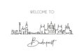 One continuous line drawing of Budapest city skyline, Hungary. Beautiful landmark postcard. World landscape tourism travel