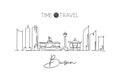 One continuous line drawing Busan city skyline, South Korea. Beautiful landmark postcard. World landscape tourism travel vacation