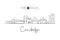 One continuous line drawing of Cambridge city skyline, England. Beautiful landmark. World landscape tourism travel home wall decor Royalty Free Stock Photo