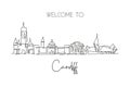One continuous line drawing of Cardiff city skyline, Wales. Beautiful landmark. World landscape tourism travel vacation wall decor