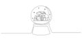 One continuous line drawing of Christmas crystal snow globe with house inside. Magic glass ball for winter xmas holiday Royalty Free Stock Photo