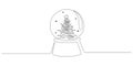 One continuous line drawing of Christmas crystal snow globe with xmas tree. Magic glass ball for winter xmas holiday