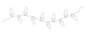 One continuous line drawing of Christmas garland with light bulbs. Festive festoon xmas string and divider border in simple linear