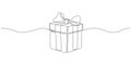 One continuous line drawing of Christmas Present box. Wrapped gift surprise and festive present with ribbon and bow icon Royalty Free Stock Photo