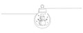 One continuous line drawing of Christmas tree ball and snow globe with snowman. Magic glass sphere for winter xmas Royalty Free Stock Photo