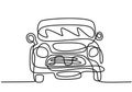 One continuous line drawing of classical BWM Mini Cooper Sport car. Vintage racing car driving on dusty road. Classic Royalty Free Stock Photo