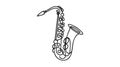 One continuous line drawing of classical saxophone. Wind music instruments concept.