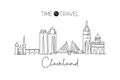 One continuous line drawing of Cleveland city skyline, United States of America. Beautiful landmark. World landscape tourism
