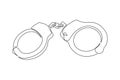 One continuous line drawing of closed handcuffs. Symbol of police justice and jail convict concept in simple linear