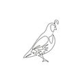 One continuous line drawing of cute California quail for farm logo identity. Highly sociable bird mascot concept for national park Royalty Free Stock Photo