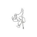 One continuous line drawing of cute chimpanzee hanging on tree branch for conservation jungle logo identity. Adorable mascot Royalty Free Stock Photo