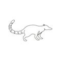 One continuous line drawing of cute coati for company logo identity. Diurnal mammals mascot concept for national zoo icon. Modern