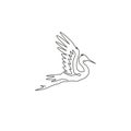 One continuous line drawing of cute flying heron for company logo identity. Coastal bird mascot concept for national park icon. Royalty Free Stock Photo