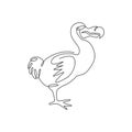 One continuous line drawing of cute funny dodo bird for logo identity. Extinct animal mascot concept for museum zoo icon. Trendy