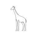 One continuous line drawing of cute giraffe for national zoo logo identity. Adorable tall animal mascot concept for conservation