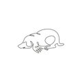 One continuous line drawing of cute lawn mole for company logo identity. Rodent animal mascot concept for pest control service