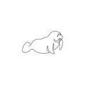 One continuous line drawing of cute manatee for aquatic company logo identity. Sea cow mascot concept for national conservation