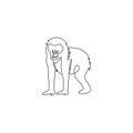 One continuous line drawing of cute mandrill for company logo identity. Big exotic monkey mascot concept for national zoo icon.