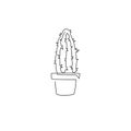 One continuous line drawing cute potted tropical spiny cactus plant. Printable decorative houseplant concept home decor wallpaper