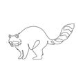 One continuous line drawing of cute racoon for logo identity. Funny raccoon animal mascot concept for national conservation park
