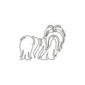 One continuous line drawing of cute shih tzu dog for pet salon logo identity. Purebred dog mascot concept for pedigree friendly