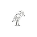 One continuous line drawing of cute standing heron for company logo identity. Coastal bird mascot concept for national park icon. Royalty Free Stock Photo