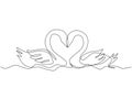 One continuous line drawing of cute swans couple swimming on the lake and their heads formed romantic heart shape. Romantic animal Royalty Free Stock Photo