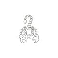 One continuous line drawing of danger scorpion for company logo identity. Dangerous insect mascot concept for poisonous liquid Royalty Free Stock Photo