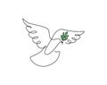 One continuous line drawing of dove of peace flying with green olive branch. Bird symbol of peace and freedom in simple Royalty Free Stock Photo