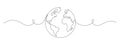 One continuous line drawing of Earth globe. World map and planet symbol in simple linear style. Travel and flight