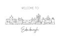 One continuous line drawing of Edinburgh city skyline, Scotland. Beautiful landmark. World landscape tourism and travel vacation.