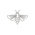 One continuous line drawing of elegant bee for company logo identity. Organic honey farm icon concept from wasp insect animal