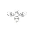 One continuous line drawing of elegant bee for company logo identity. Organic honey farm icon concept from wasp insect animal