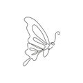 One continuous line drawing of elegant butterfly for company logo identity. Beauty salon and massage business icon concept from