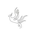 One continuous line drawing of elegant phoenix bird for company logo identity. Business icon concept from animal shape. Dynamic Royalty Free Stock Photo