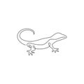 One continuous line drawing of exotic desert lizard for company logo identity. Cute desert animal mascot concept for reptile pet