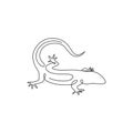 One continuous line drawing of exotic desert lizard for company logo identity. Cute desert animal mascot concept for reptile pet