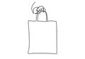 One continuous line drawing female hand holding shopping bags isolated on white background. Shopping in mall and eco friendly Royalty Free Stock Photo