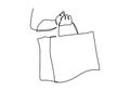 One continuous line drawing female hand holding shopping bags isolated on white background. Shopping in mall and eco friendly Royalty Free Stock Photo