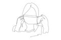 One continuous line drawing female use medical face mask. Concept of coronavirus. Continuous single drawn person in mask