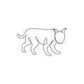 One continuous line drawing of fierce lynx for company logo identity. Feline mammal animal mascot concept for national